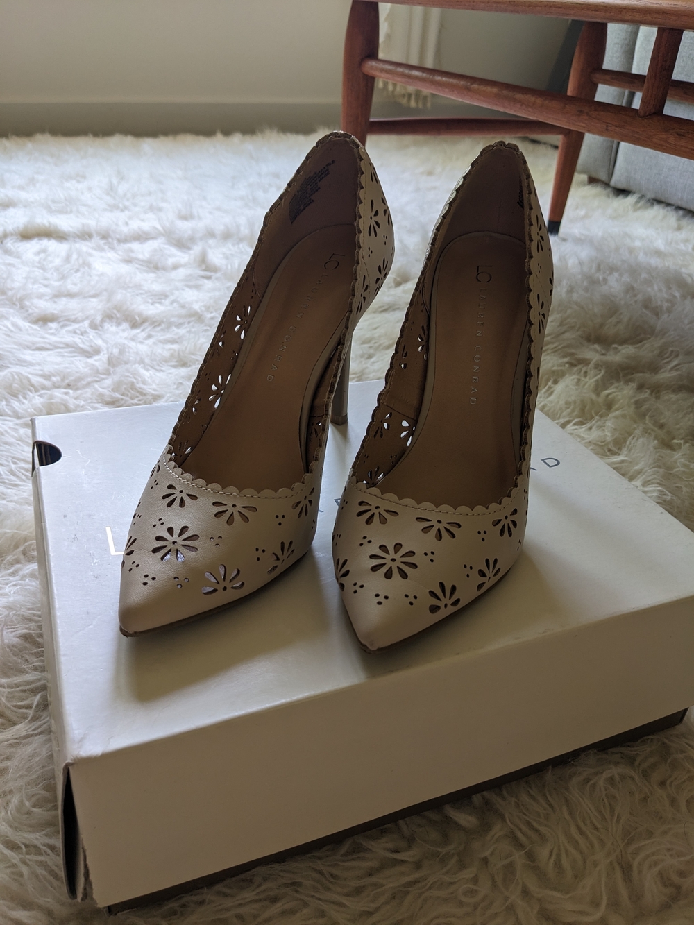 LCLauren Conrad Laser-Cut Beige Pointed Toe Pumps - Women